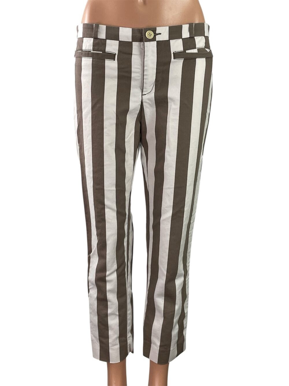 Cartonnier Womens Brown White Striped High Waisted Skinny Trousers Pants Size 4
